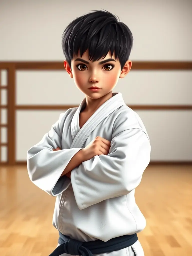 A confident Aikido student standing tall, demonstrating the self-assurance and poise gained through Aikido training.