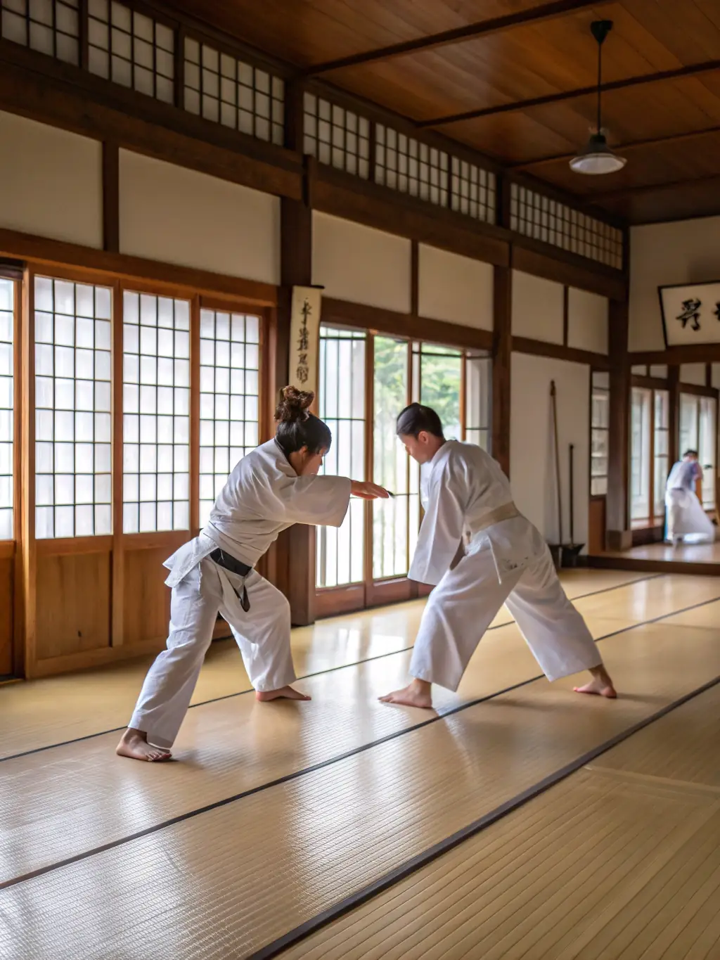 Adults practicing Aikido throws and joint locks in a dojo setting at AIKI NO MICHI, showcasing the adult program.